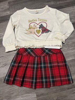 Girls Red Plaid Pleated Skirt Matching Set - Besties Forever